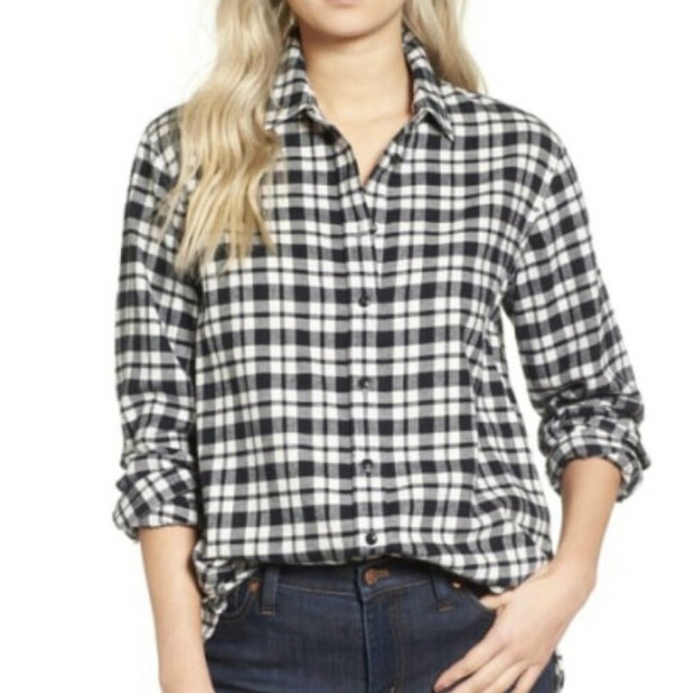 Madewell Black White Plaid Bridgeport Button Up‎ Flannel Top